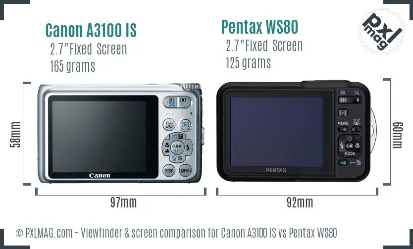 Canon A3100 IS vs Pentax WS80 Screen and Viewfinder comparison Canon A3100 IS vs Pentax WS80 Screen and Viewfinder comparison