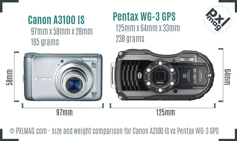 Canon A3100 IS vs Pentax WG-3 GPS size comparison