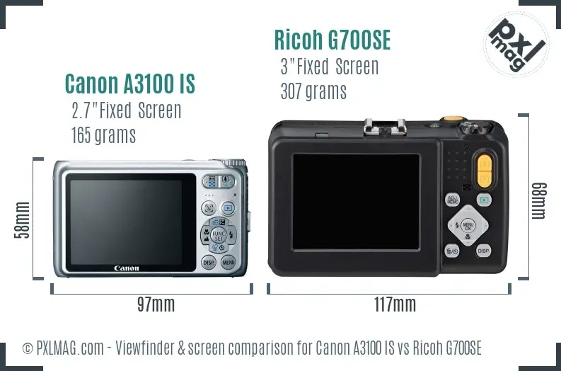 Canon A3100 IS vs Ricoh G700SE Screen and Viewfinder comparison