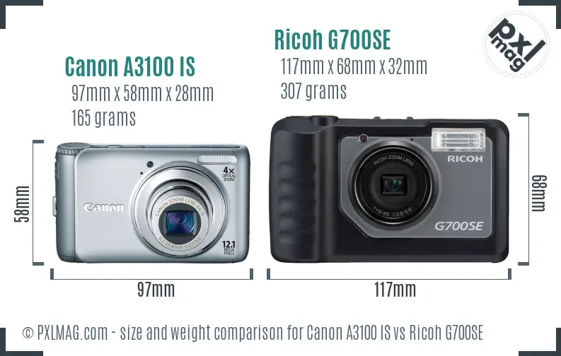 Canon A3100 IS vs Ricoh G700SE size comparison