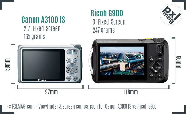 Canon A3100 IS vs Ricoh G900 Screen and Viewfinder comparison