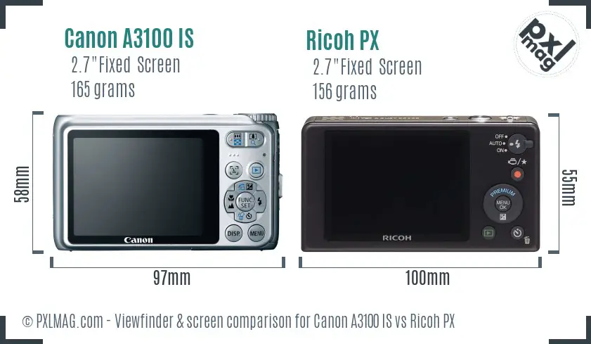 Canon A3100 IS vs Ricoh PX Screen and Viewfinder comparison