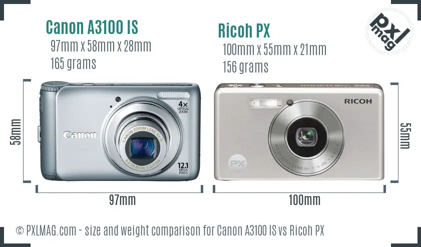Canon A3100 IS vs Ricoh PX size comparison