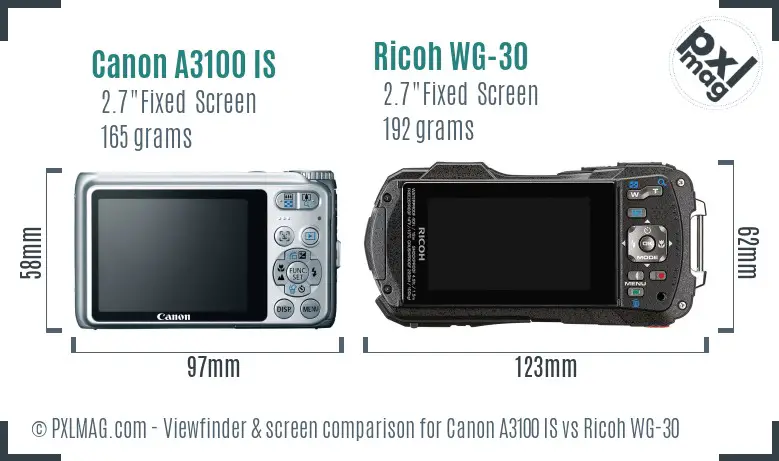 Canon A3100 IS vs Ricoh WG-30 Screen and Viewfinder comparison