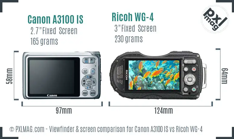 Canon A3100 IS vs Ricoh WG-4 Screen and Viewfinder comparison