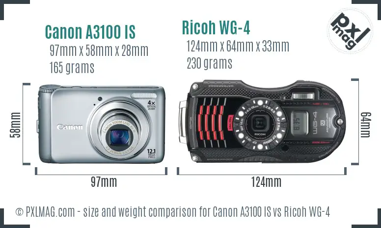 Canon A3100 IS vs Ricoh WG-4 size comparison