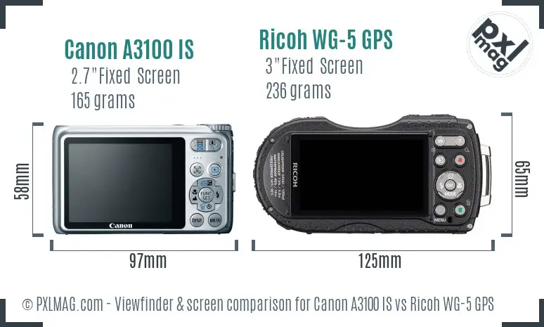 Canon A3100 IS vs Ricoh WG-5 GPS Screen and Viewfinder comparison