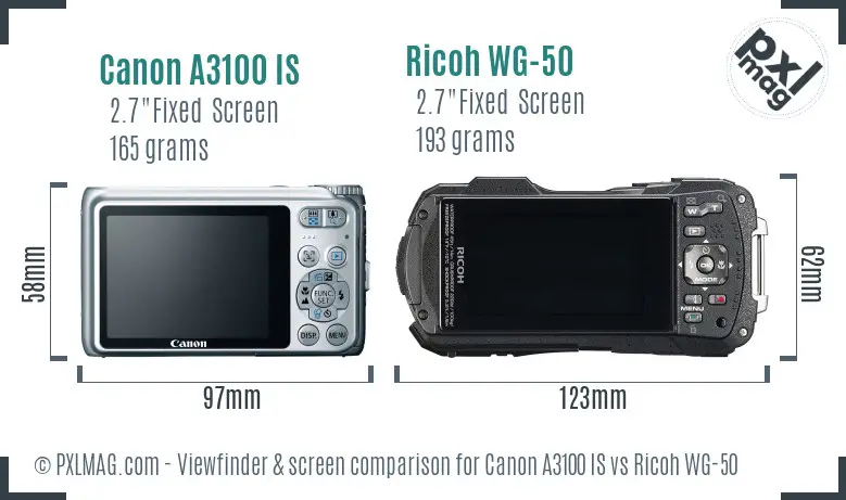 Canon A3100 IS vs Ricoh WG-50 Screen and Viewfinder comparison