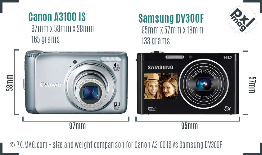 Canon A3100 IS vs Samsung DV300F size comparison