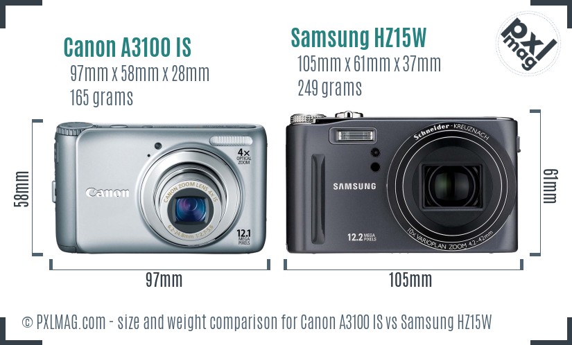 Canon A3100 IS vs Samsung HZ15W size comparison