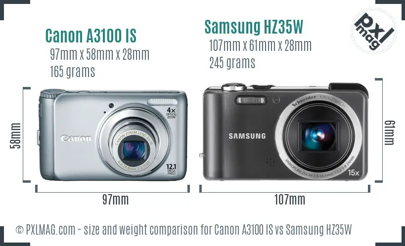 Canon A3100 IS vs Samsung HZ35W size comparison