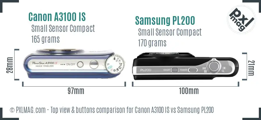 Canon A3100 IS vs Samsung PL200 top view buttons comparison