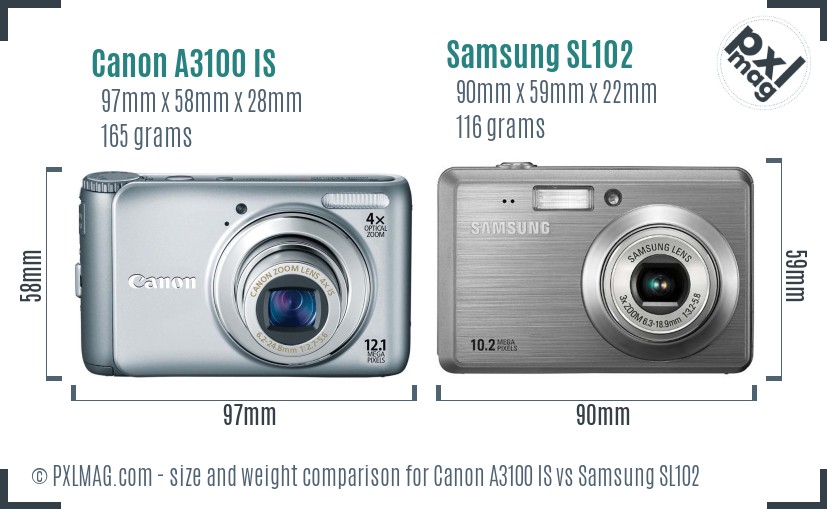 Canon A3100 IS vs Samsung SL102 size comparison