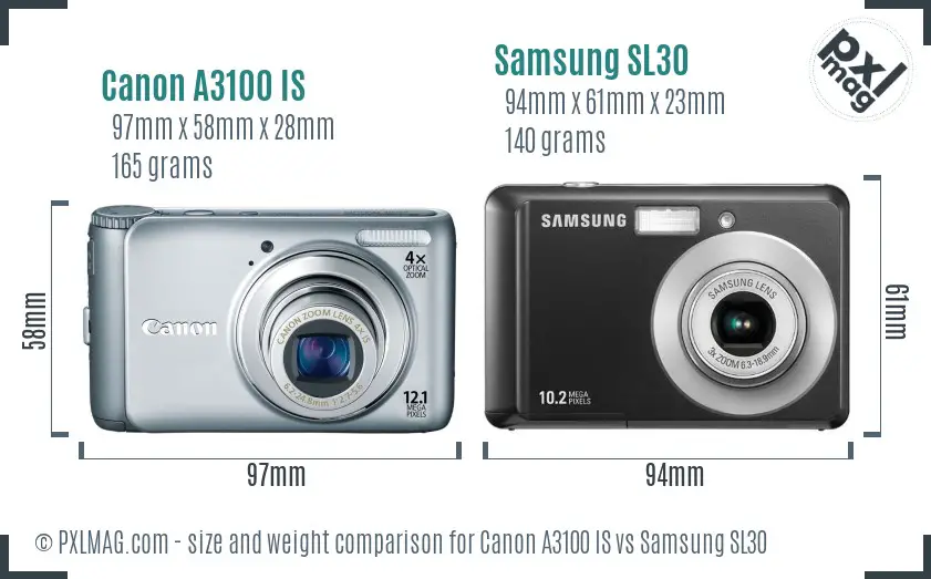 Canon A3100 IS vs Samsung SL30 size comparison