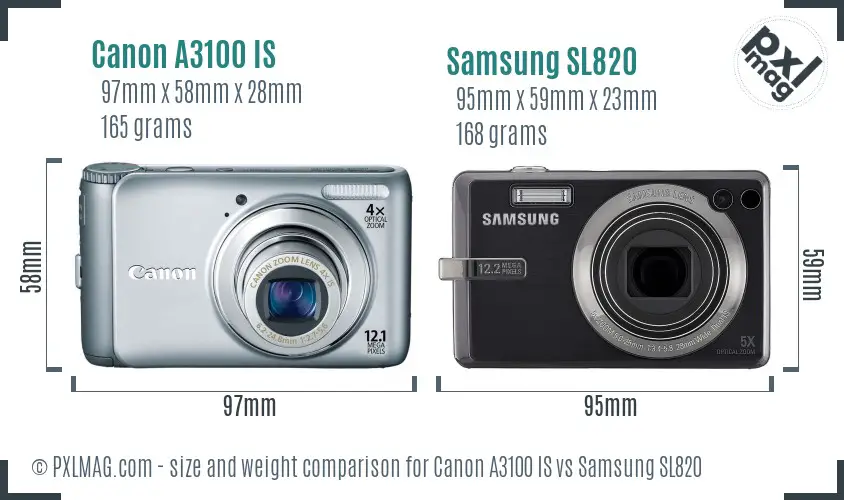 Canon A3100 IS vs Samsung SL820 size comparison Canon A3100 IS vs Samsung SL820 size comparison