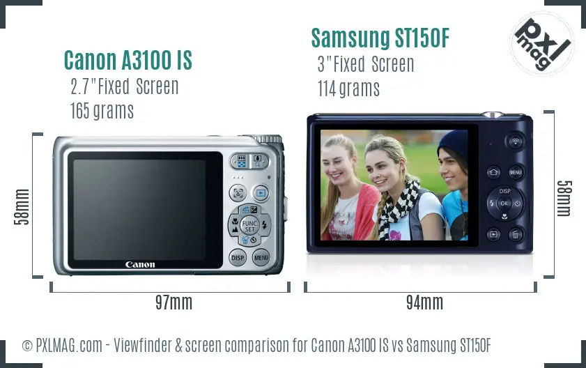 Canon A3100 IS vs Samsung ST150F Screen and Viewfinder comparison