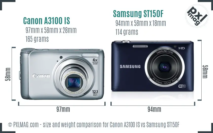 Canon A3100 IS vs Samsung ST150F size comparison