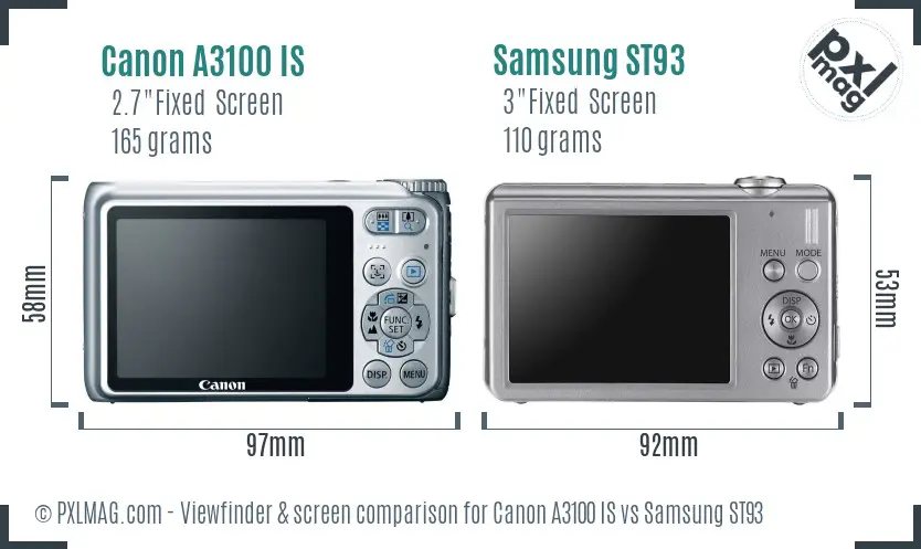 Canon A3100 IS vs Samsung ST93 Screen and Viewfinder comparison