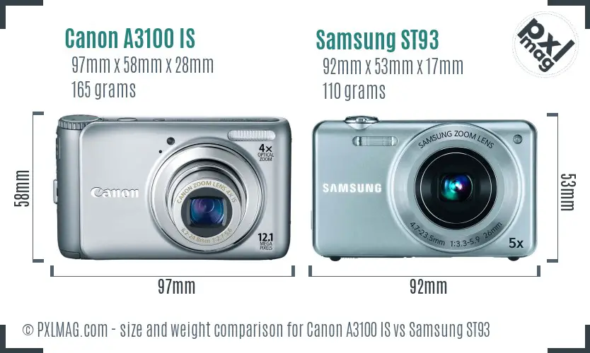 Canon A3100 IS vs Samsung ST93 size comparison
