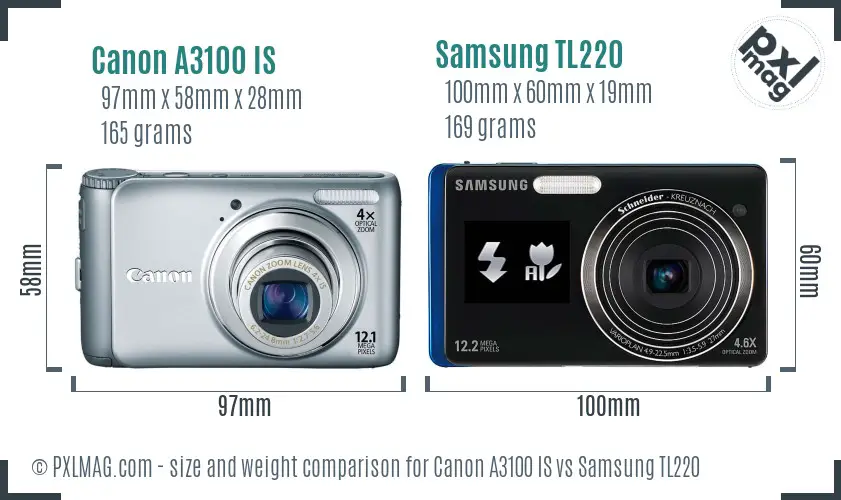 Canon A3100 IS vs Samsung TL220 size comparison