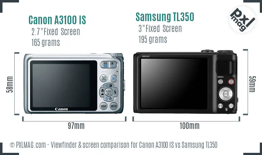 Canon A3100 IS vs Samsung TL350 Screen and Viewfinder comparison