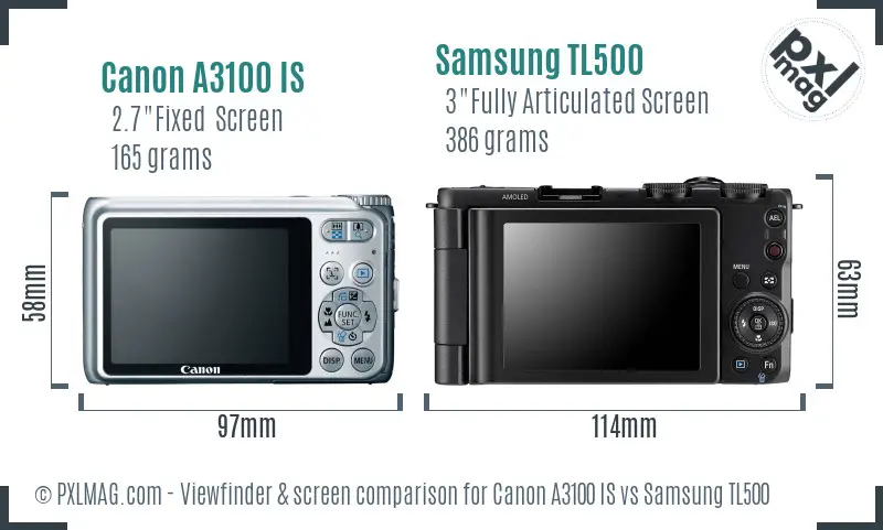 Canon A3100 IS vs Samsung TL500 Screen and Viewfinder comparison