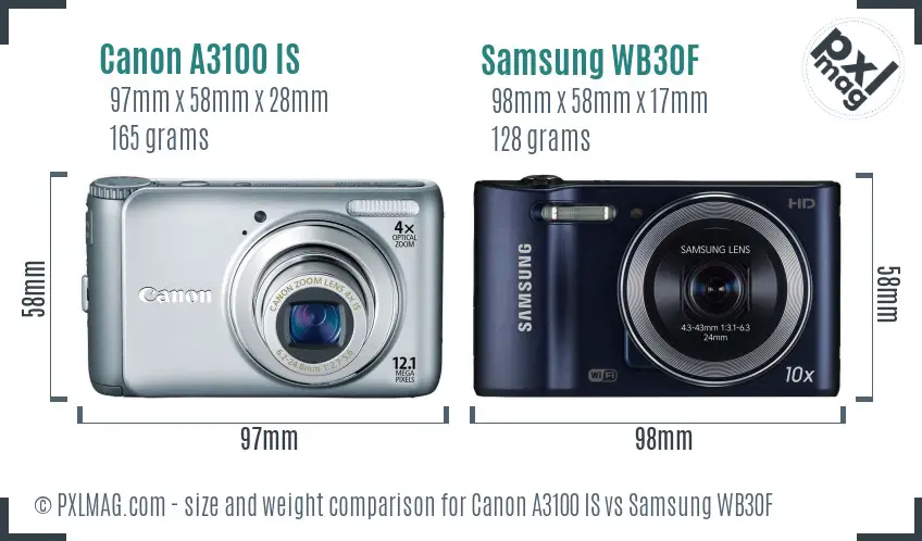 Canon A3100 IS vs Samsung WB30F size comparison