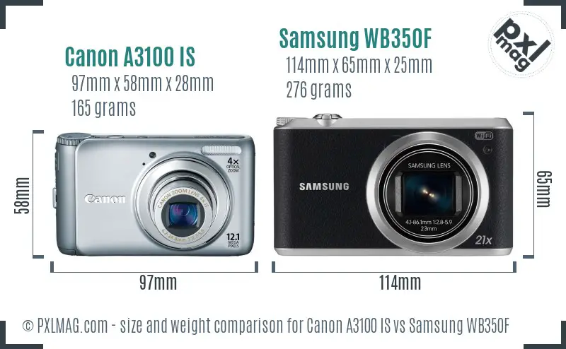 Canon A3100 IS vs Samsung WB350F size comparison Canon A3100 IS vs Samsung WB350F size comparison