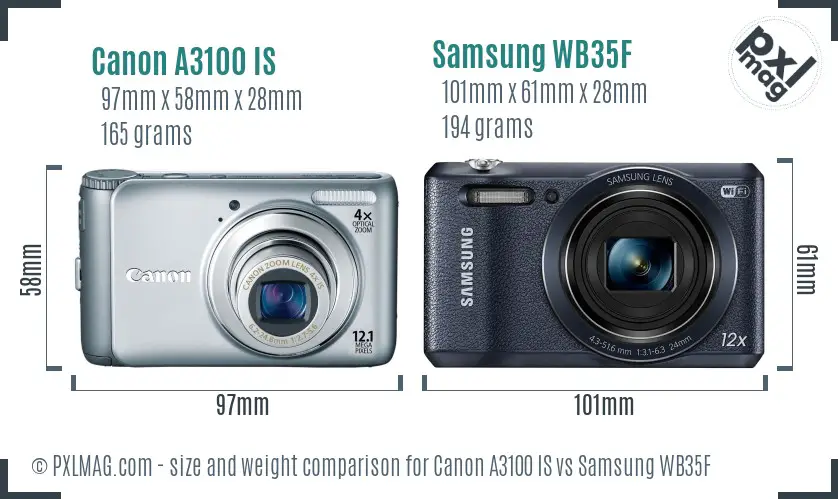 Canon A3100 IS vs Samsung WB35F size comparison
