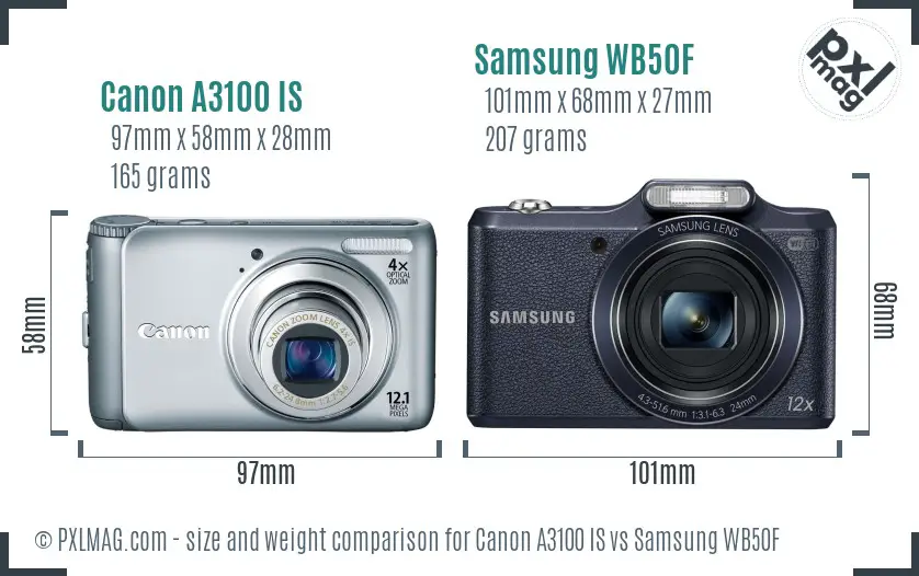 Canon A3100 IS vs Samsung WB50F size comparison