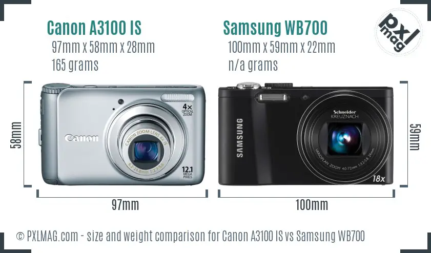 Canon A3100 IS vs Samsung WB700 size comparison