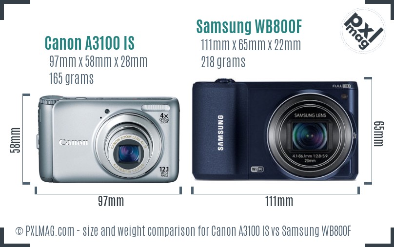 Canon A3100 IS vs Samsung WB800F size comparison
