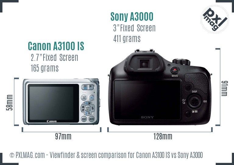 Canon A3100 IS vs Sony A3000 Screen and Viewfinder comparison