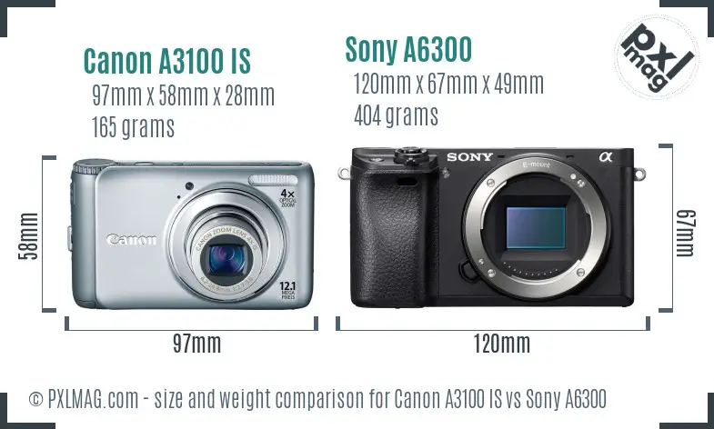 Canon A3100 IS vs Sony A6300 size comparison