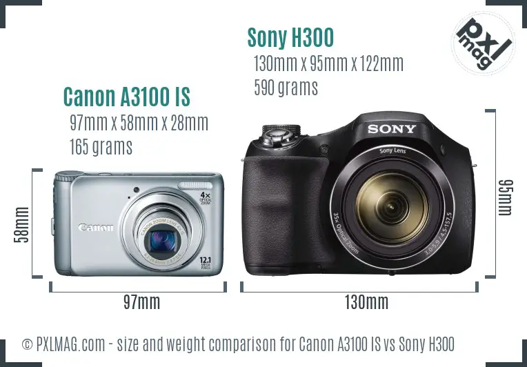 Canon A3100 IS vs Sony H300 size comparison