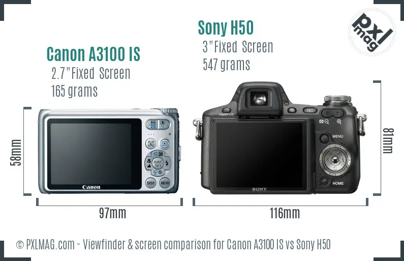 Canon A3100 IS vs Sony H50 Screen and Viewfinder comparison