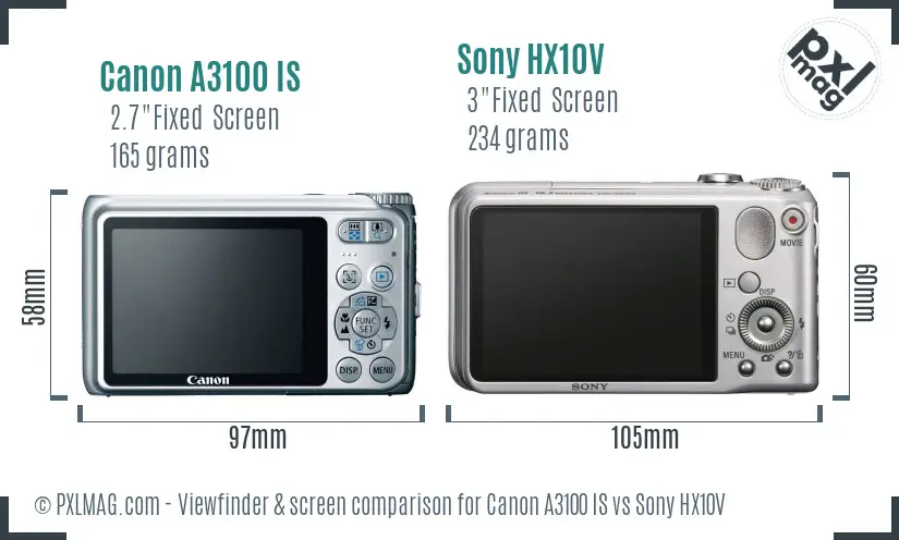 Canon A3100 IS vs Sony HX10V Screen and Viewfinder comparison