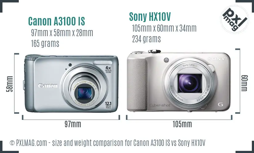 Canon A3100 IS vs Sony HX10V size comparison