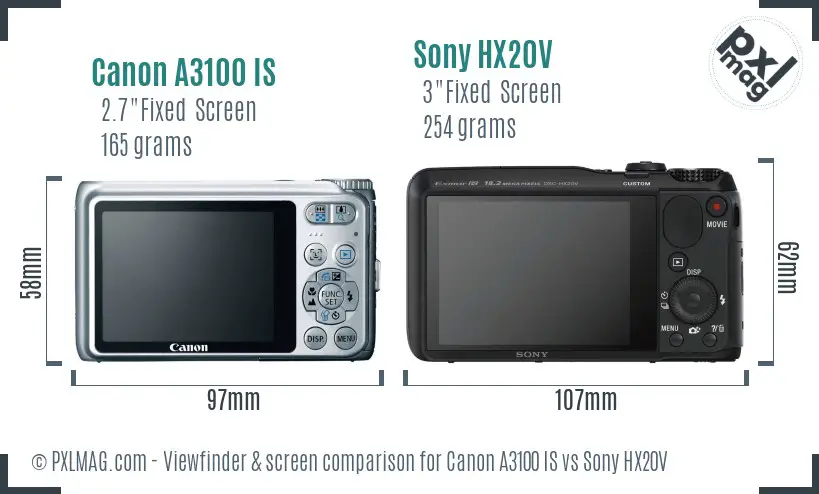 Canon A3100 IS vs Sony HX20V Screen and Viewfinder comparison