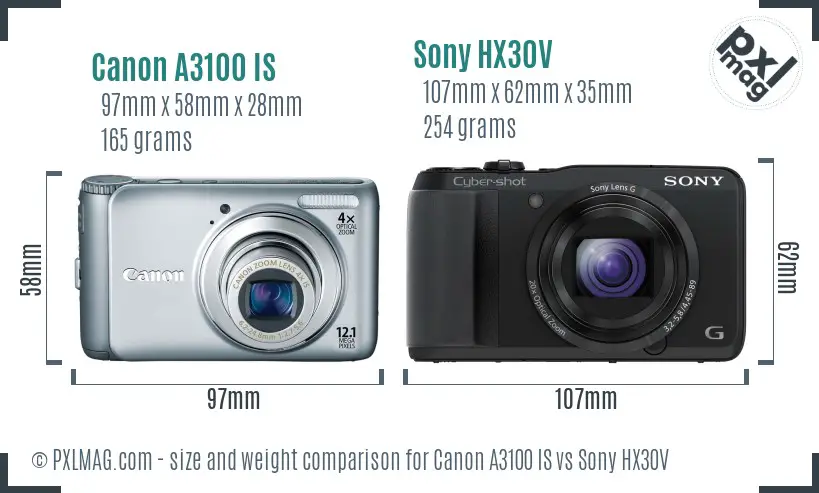Canon A3100 IS vs Sony HX30V size comparison
