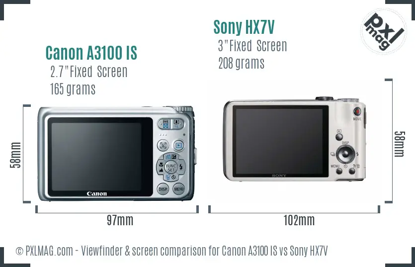 Canon A3100 IS vs Sony HX7V Screen and Viewfinder comparison Canon A3100 IS vs Sony HX7V Screen and Viewfinder comparison