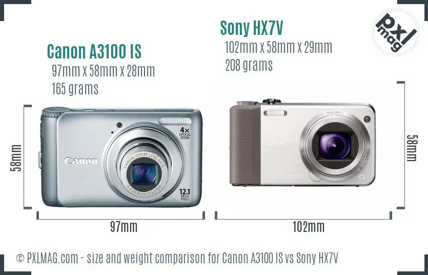 Canon A3100 IS vs Sony HX7V size comparison Canon A3100 IS vs Sony HX7V size comparison