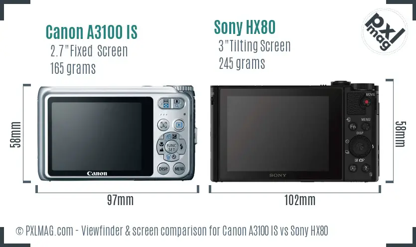 Canon A3100 IS vs Sony HX80 Screen and Viewfinder comparison