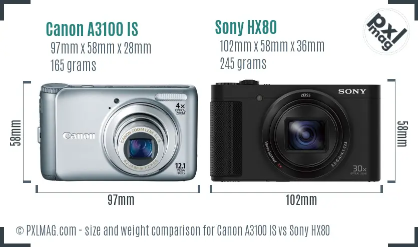 Canon A3100 IS vs Sony HX80 size comparison