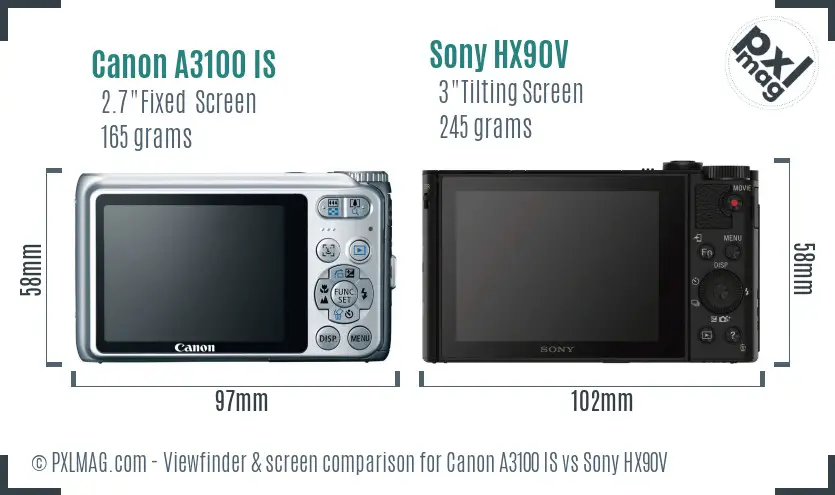 Canon A3100 IS vs Sony HX90V Screen and Viewfinder comparison