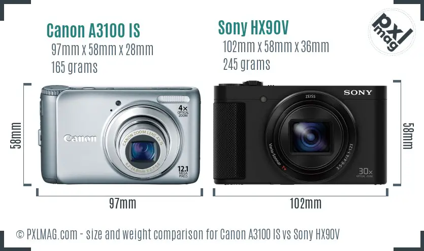 Canon A3100 IS vs Sony HX90V size comparison