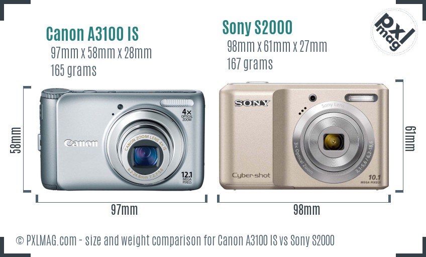 Canon A3100 IS vs Sony S2000 size comparison