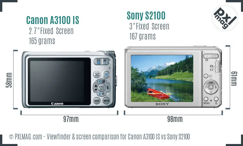 Canon A3100 IS vs Sony S2100 Screen and Viewfinder comparison