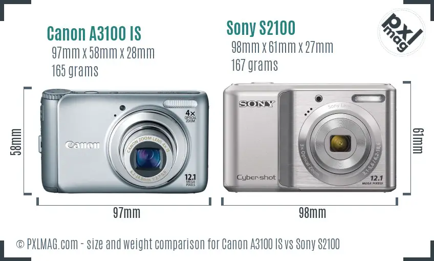 Canon A3100 IS vs Sony S2100 size comparison