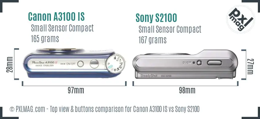 Canon A3100 IS vs Sony S2100 top view buttons comparison